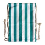 Vertical Stripes - White and Teal Drawstring Bag (Large)