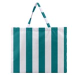 Vertical Stripes - White and Teal Zipper Large Tote Bag