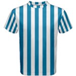 Vertical Stripes - White and Cerulean Men s Cotton Tee