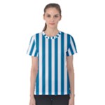 Vertical Stripes - White and Cerulean Women s Cotton Tee