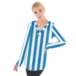 Vertical Stripes - White and Cerulean Women s Tie Up Tee