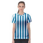 Vertical Stripes - White and Cerulean Women s Sport Mesh Tee