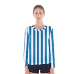 Vertical Stripes - White and Cerulean Women s Long Sleeve T-shirt