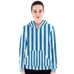 Vertical Stripes - White and Cerulean Women s Zipper Hoodie