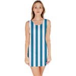 Vertical Stripes - White and Cerulean Bodycon Dress