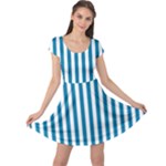 Vertical Stripes - White and Cerulean Cap Sleeve Dress