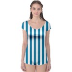 Vertical Stripes - White and Cerulean Boyleg Leotard (Ladies)