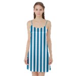 Vertical Stripes - White and Cerulean Satin Night Slip