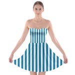 Vertical Stripes - White and Cerulean Strapless Bra Top Dress