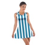 Vertical Stripes - White and Cerulean Cotton Racerback Dress