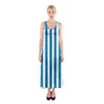 Vertical Stripes - White and Cerulean Full Print Maxi Dress