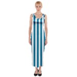 Vertical Stripes - White and Cerulean Fitted Maxi Dress