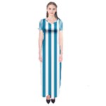 Vertical Stripes - White and Cerulean Short Sleeve Maxi Dress