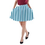 Vertical Stripes - White and Cerulean A-Line Pocket Skirt