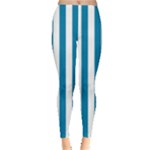 Vertical Stripes - White and Cerulean Women s Leggings