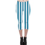 Vertical Stripes - White and Cerulean Capri Leggings