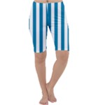 Vertical Stripes - White and Cerulean Cropped Leggings