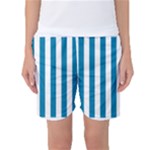 Vertical Stripes - White and Cerulean Women s Basketball Shorts