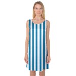 Vertical Stripes - White and Cerulean Sleeveless Satin Nightdress