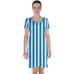 Vertical Stripes - White and Cerulean Short Sleeve Nightdress