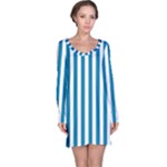 Vertical Stripes - White and Cerulean Long Sleeve Nightdress