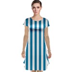 Vertical Stripes - White and Cerulean Cap Sleeve Nightdress