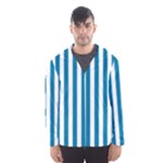 Vertical Stripes - White and Cerulean Hooded Wind Breaker (Men)