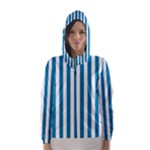 Vertical Stripes - White and Cerulean Hooded Wind Breaker (Women)