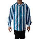 Vertical Stripes - White and Cerulean Hooded Wind Breaker (Kids)