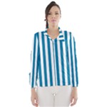 Vertical Stripes - White and Cerulean Wind Breaker (Women)