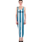 Vertical Stripes - White and Cerulean OnePiece Catsuit