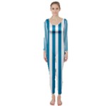 Vertical Stripes - White and Cerulean Long Sleeve Catsuit