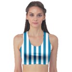 Vertical Stripes - White and Cerulean Women s Sports Bra