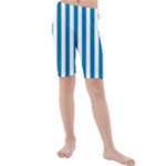 Vertical Stripes - White and Cerulean Kid s Mid Length Swim Shorts