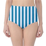 Vertical Stripes - White and Cerulean High-Waist Bikini Bottoms