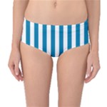 Vertical Stripes - White and Cerulean Mid-Waist Bikini Bottoms