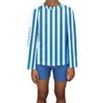 Vertical Stripes - White and Cerulean Kid s Long Sleeve Swimwear