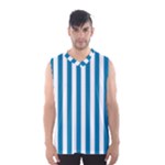 Vertical Stripes - White and Cerulean Men s Basketball Tank Top