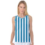 Vertical Stripes - White and Cerulean Women s Basketball Tank Top