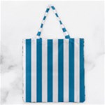 Vertical Stripes - White and Cerulean Grocery Tote Bag