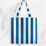 Vertical Stripes - White and Cerulean Zipper Grocery Tote Bag