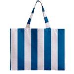 Vertical Stripes - White and Cerulean Zipper Mini Tote Bag