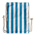 Vertical Stripes - White and Cerulean Drawstring Bag (Large)