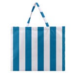 Vertical Stripes - White and Cerulean Zipper Large Tote Bag