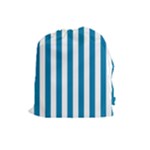 Vertical Stripes - White and Cerulean Drawstring Pouch (L)