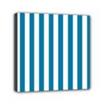 Vertical Stripes - White and Cerulean Mini Canvas 6  x 6  (Stretched)