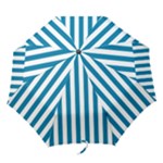 Vertical Stripes - White and Cerulean Folding Umbrella