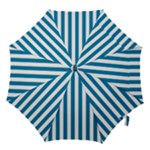 Vertical Stripes - White and Cerulean Hook Handle Umbrella (Large)