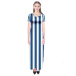 Vertical Stripes - White and Dark Cerulean Short Sleeve Maxi Dress