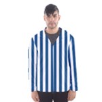 Vertical Stripes - White and Dark Cerulean Hooded Wind Breaker (Men)